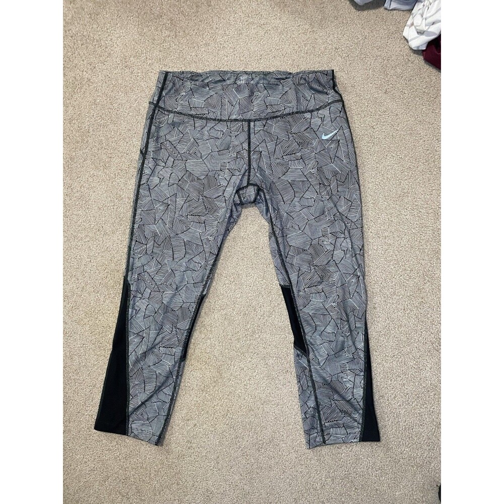 Nike Dri-FIT Women's XL Running Cropped Leggings Geometric Black White Mesh